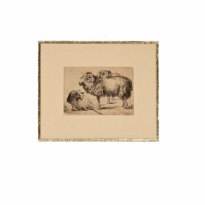 French Pen and Ink Drawing of Ram and Ewe, circa 1800