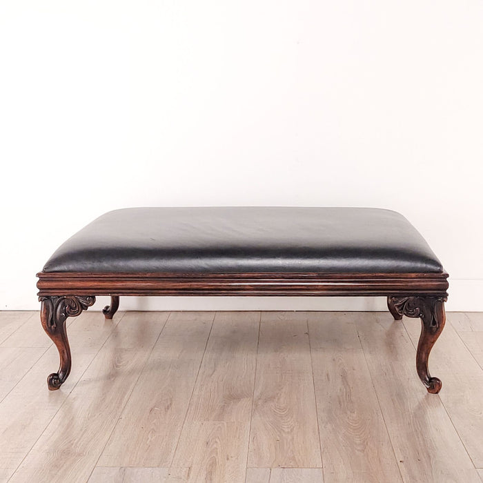 Walnut Leather Upholstered Ottoman, France, 19th century