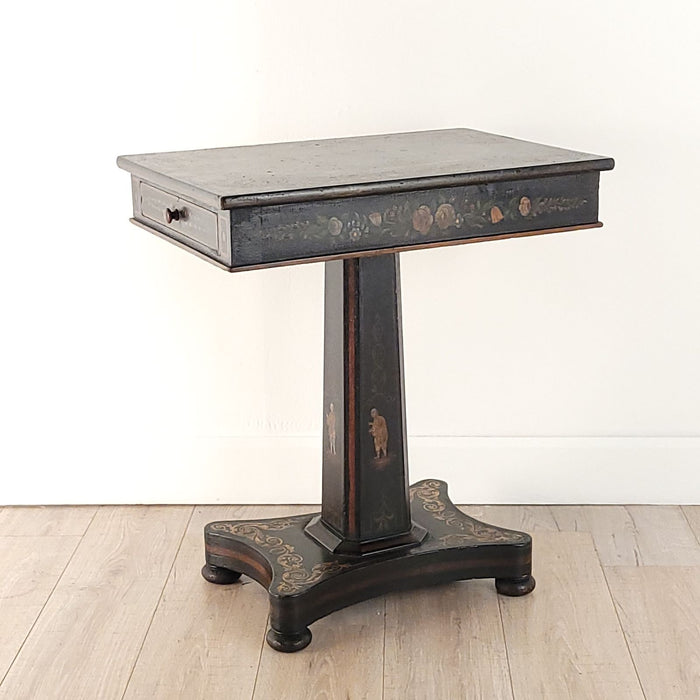 Swedish Chinoiserie Black Lacquered Two-Drawer Pedestal Table, circa 1840