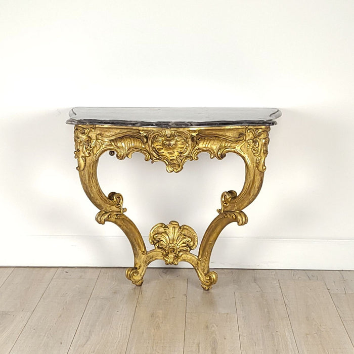 Swedish Baroque Giltwood Console with Grey Marble Top, circa 1780