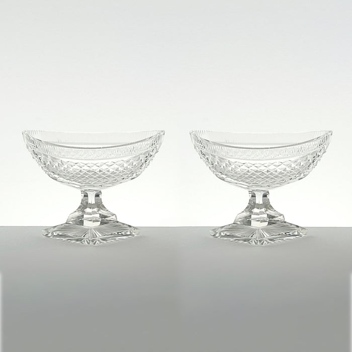 Pair of Large Georgian Irish Crystal Oval Pedestal Bowls