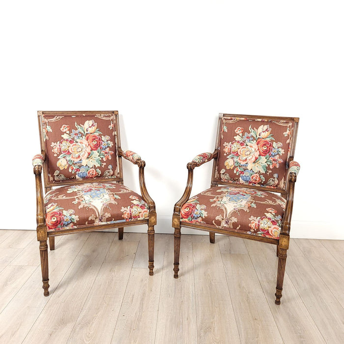 Pair of Vintage Louis XVI–Style Beechwood Armchairs, circa 1980