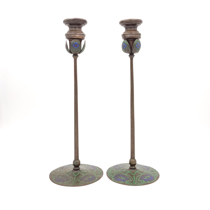 Art Crafts Shop Enameled Bronze Candlesticks, NY, circa 1905