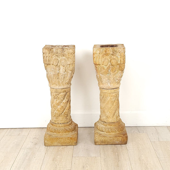 Pair of Romanesque Golden Limestone Columns, Italy, 18th century or earlier