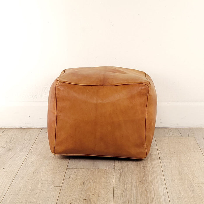 Vintage Leather Square Footstool, circa 1970