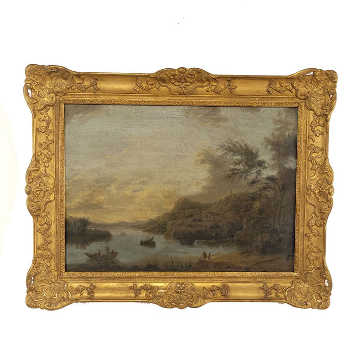 Scenic 18th Century French Landscape in Giltwood Frame