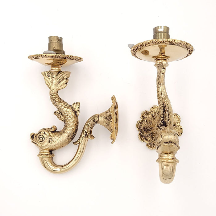 French Gilt Bronze Pair of Dolphin Sconces, circa 1880