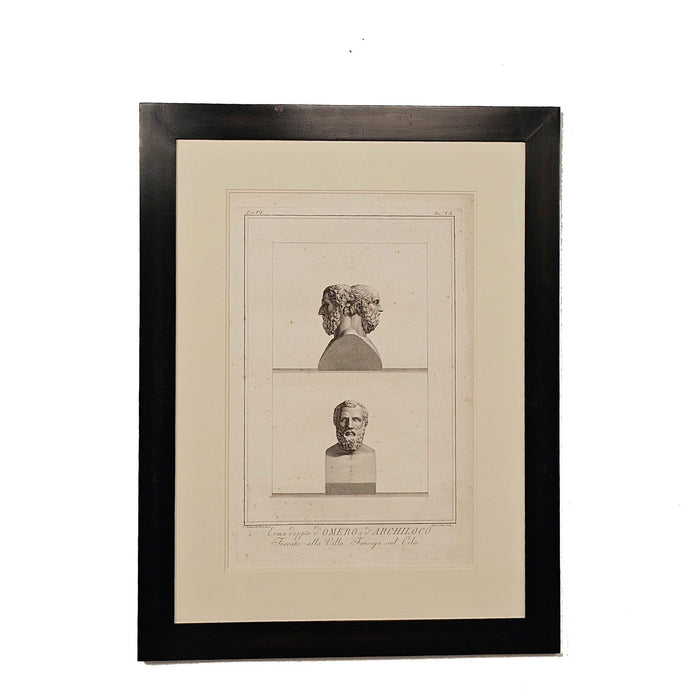 Engraving of Bust of Homer and Archilochus, Italy circa 1800