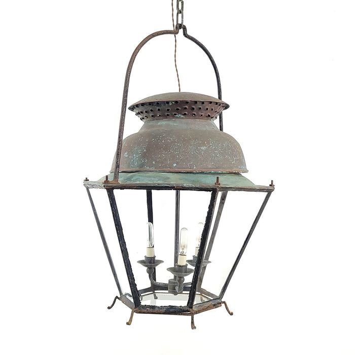 Large Rare French Copper and Iron Lantern, circa 1830