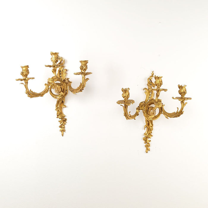 Pair of French Louis XV Gilt Bronze (Ormolu) Sconces, circa 1740