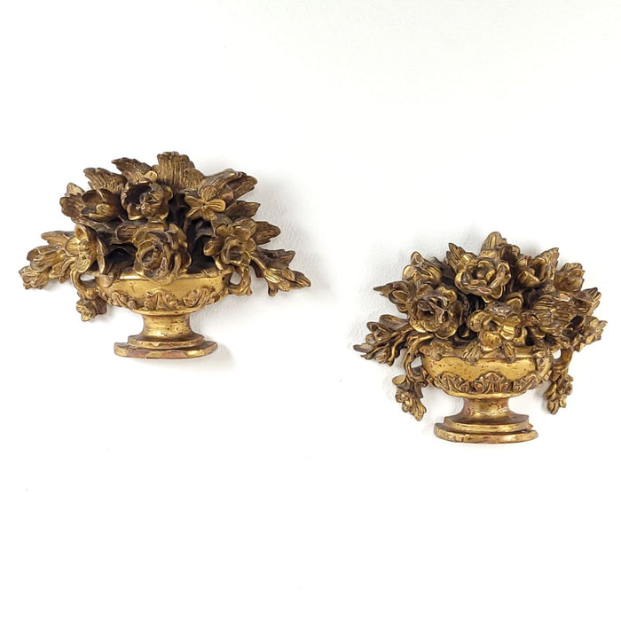 Pair of Giltwood Floral Urn Plaques, France, 19th century