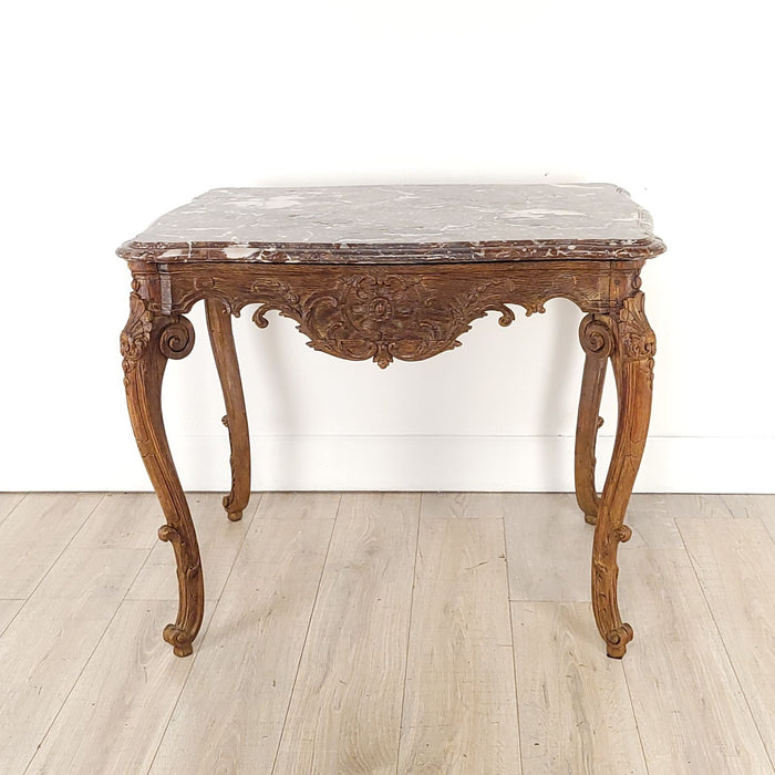 French Oak Régence Period Center Table with Marble Top, early 18th century