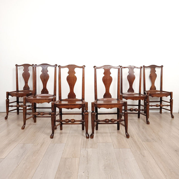 Set of Six Oak Lancashire English Chairs, 19th century or earlier