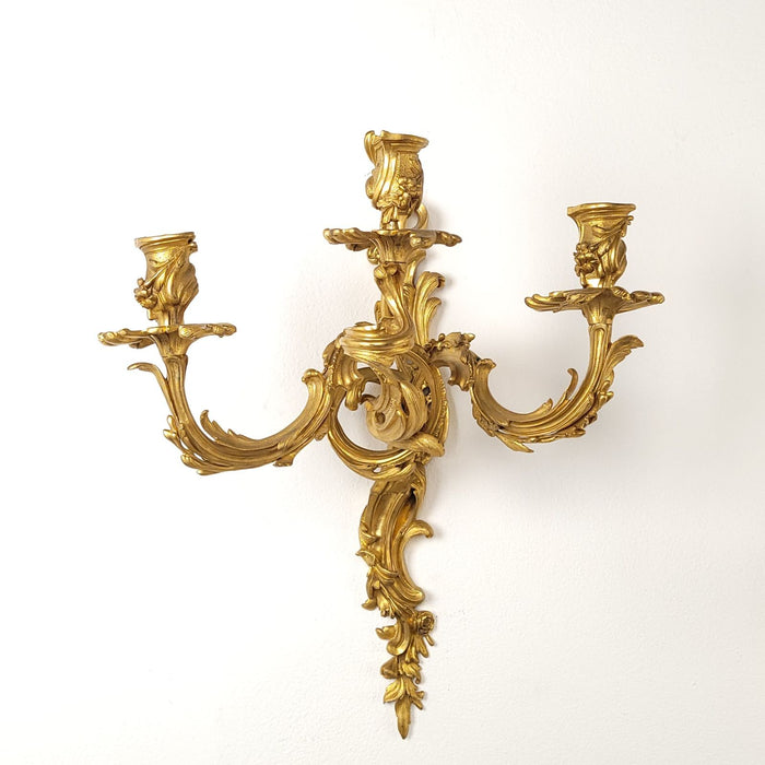 Pair of French Louis XV Gilt Bronze (Ormolu) Sconces, circa 1740