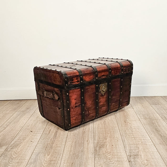 Steamer Trunk in Pine with Metal Straps, circa 1900