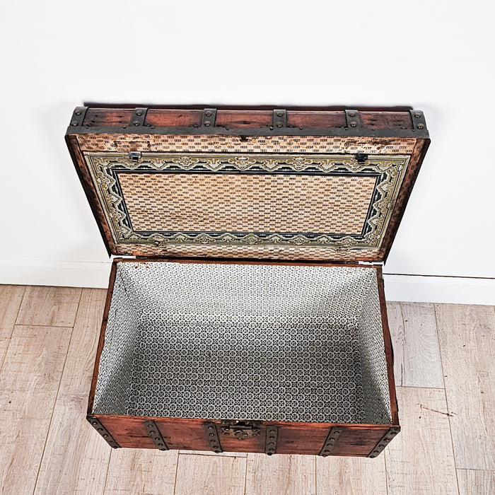 Steamer Trunk in Pine with Metal Straps, circa 1900