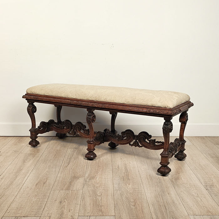 Baroque Style Carved Oak Long Bench, France circa 1900