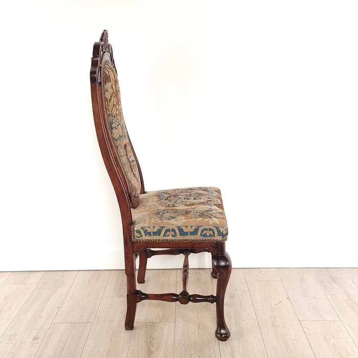 Set of Eight Large Walnut & Tapestry Chairs, Spain, 18th or 19th century