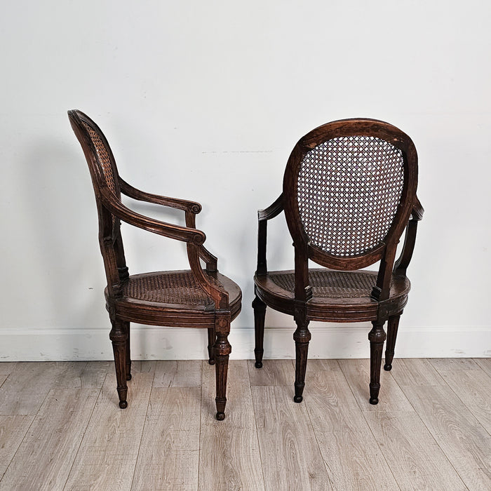 Pair of Louis XVI Walnut Chairs without Cushions, Italy circa 1790. Three pairs available.