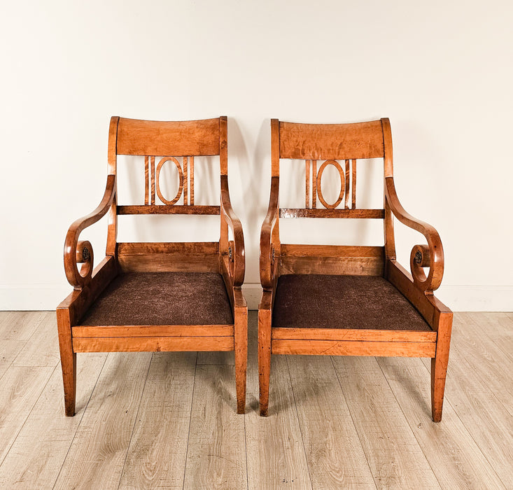 Pair of Large Satin Birch Biedermeier Chairs, circa 1820