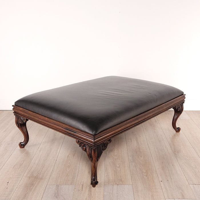 Walnut Leather Upholstered Ottoman, France, 19th century