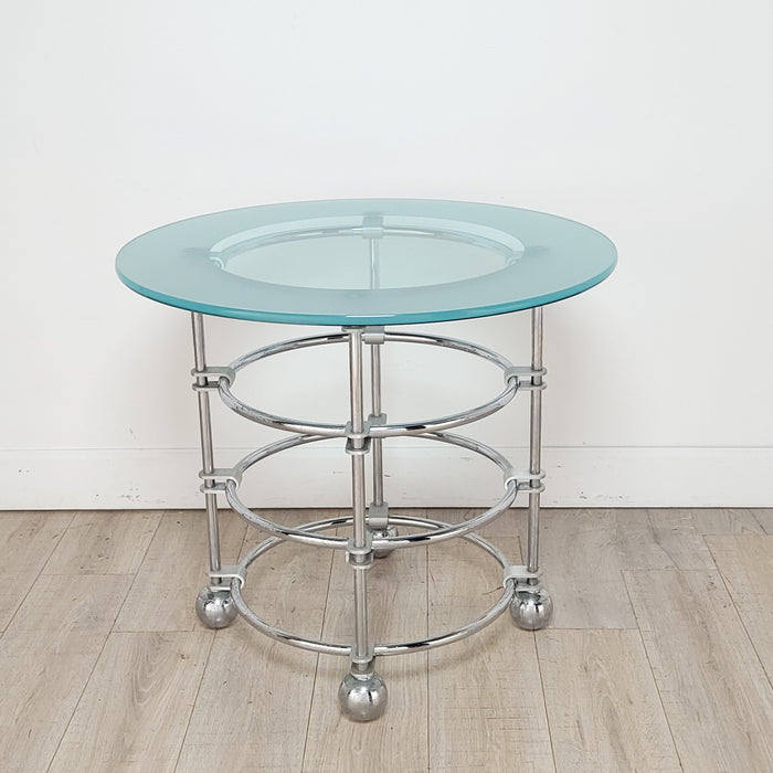 Chrome and Glass Modernist Round Center or Side Table by Jay Spectre, circa 1980