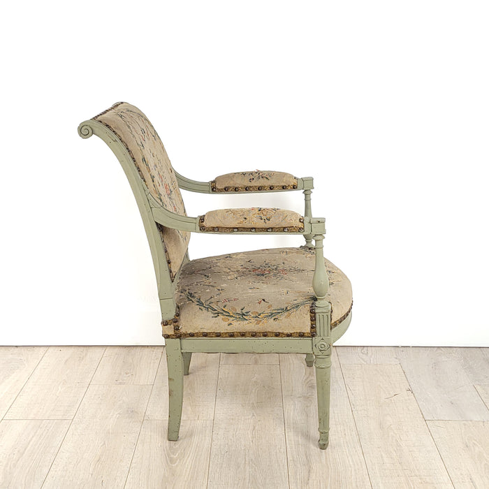 Directoire Grey Green Armchair, 19th century