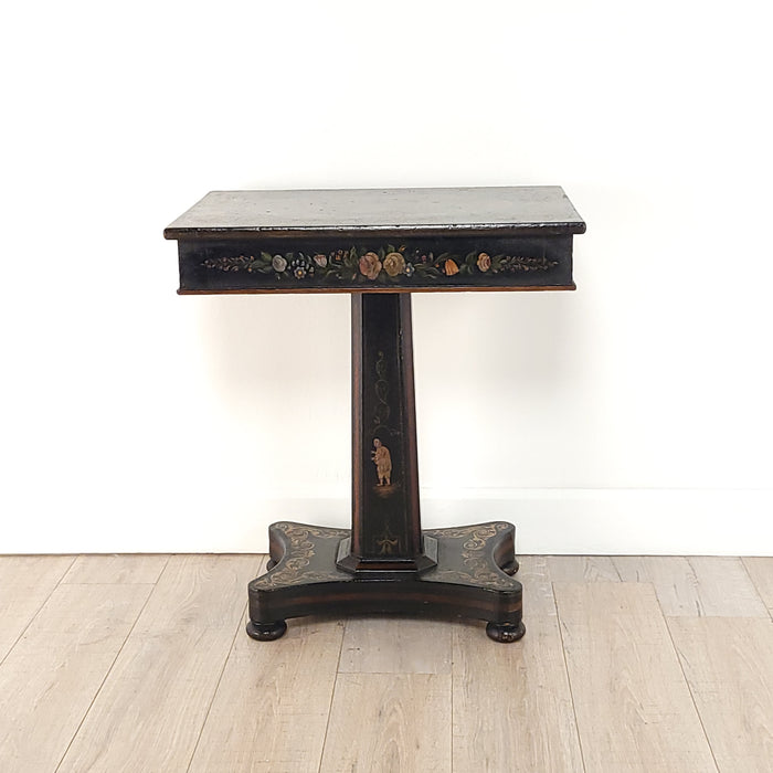 Swedish Chinoiserie Black Lacquered Two-Drawer Pedestal Table, circa 1840