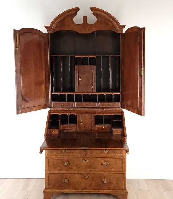 Queen Anne Walnut Secretary Bookcase, England, circa 1720 and later. Restored