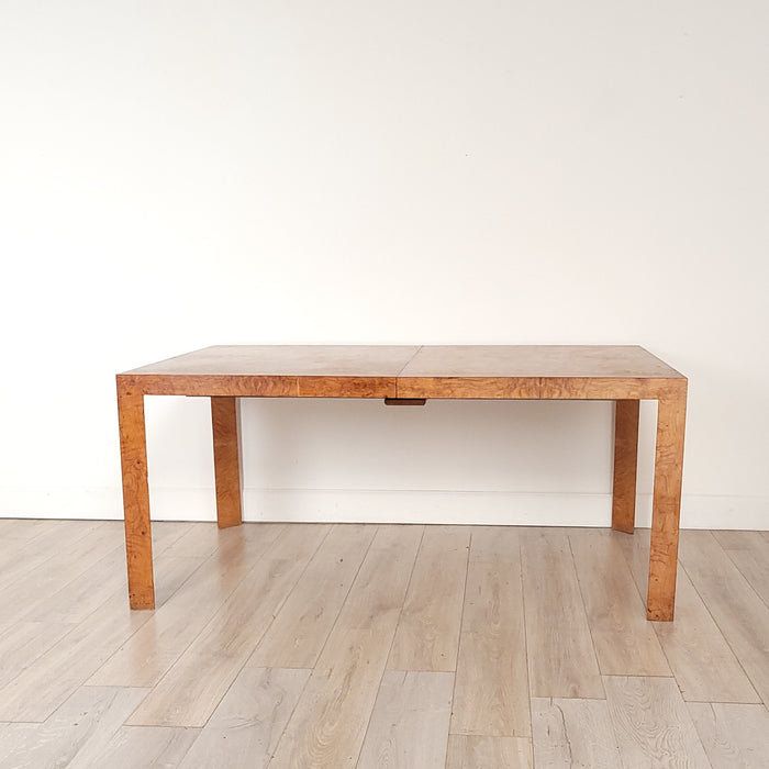 Milo Baughman for Dunbar Butterfly Matched Burl Walnut Parson's Table, circa 1970