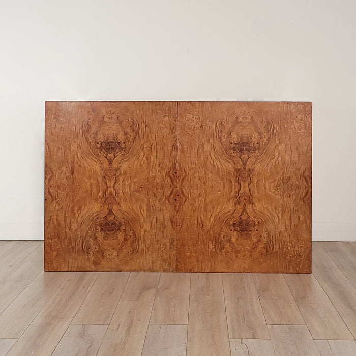 Milo Baughman for Dunbar Butterfly Matched Burl Walnut Parson's Table, circa 1970