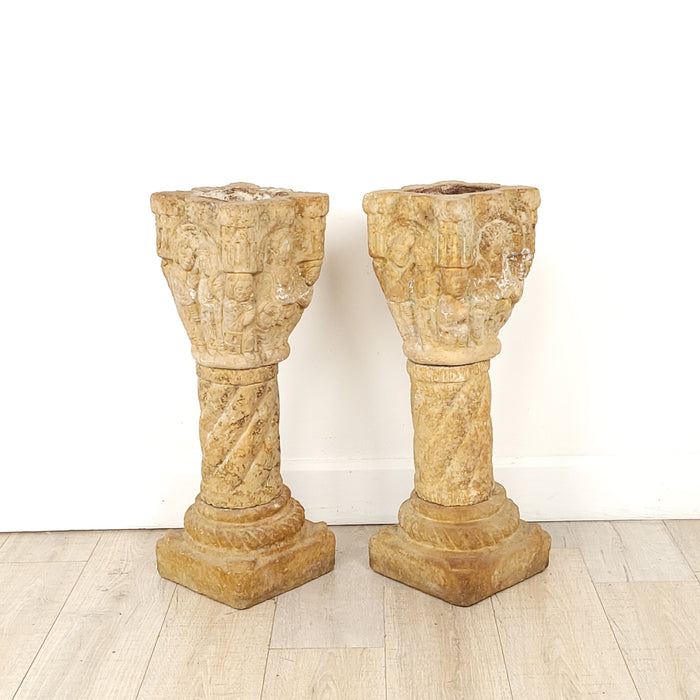 Pair of Romanesque Golden Limestone Columns, Italy, 18th century or earlier