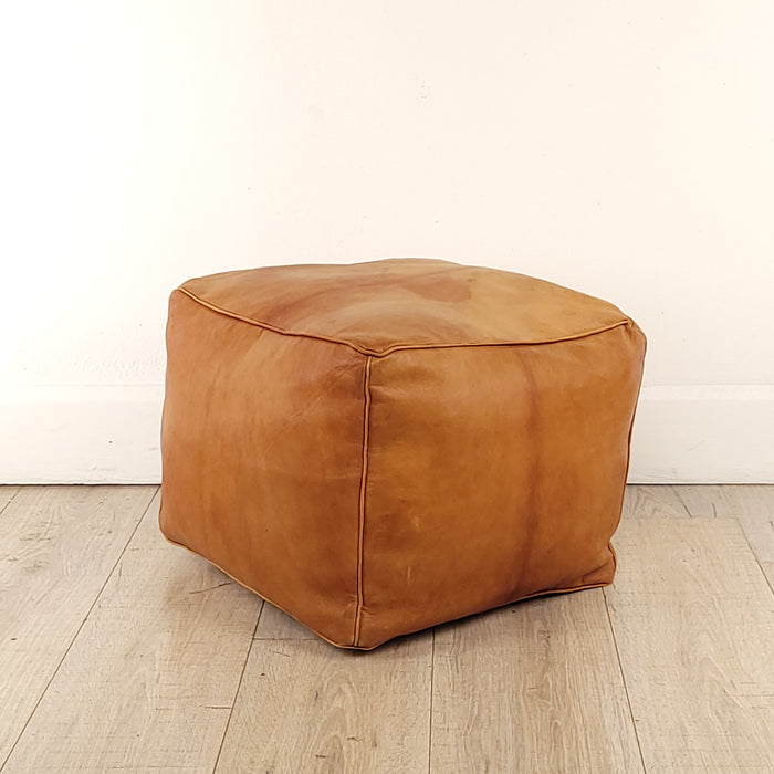 Vintage Leather Square Footstool, circa 1970