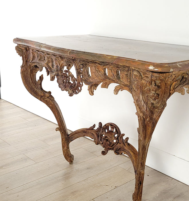 French Oak Régence Period Marble Topped Console, early 18th century. Restored