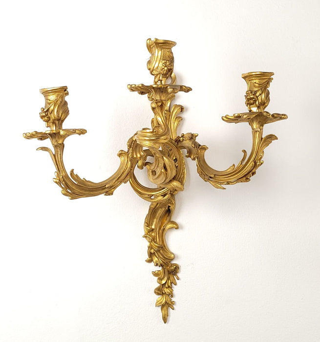 Pair of French Louis XV Gilt Bronze (Ormolu) Sconces, circa 1740