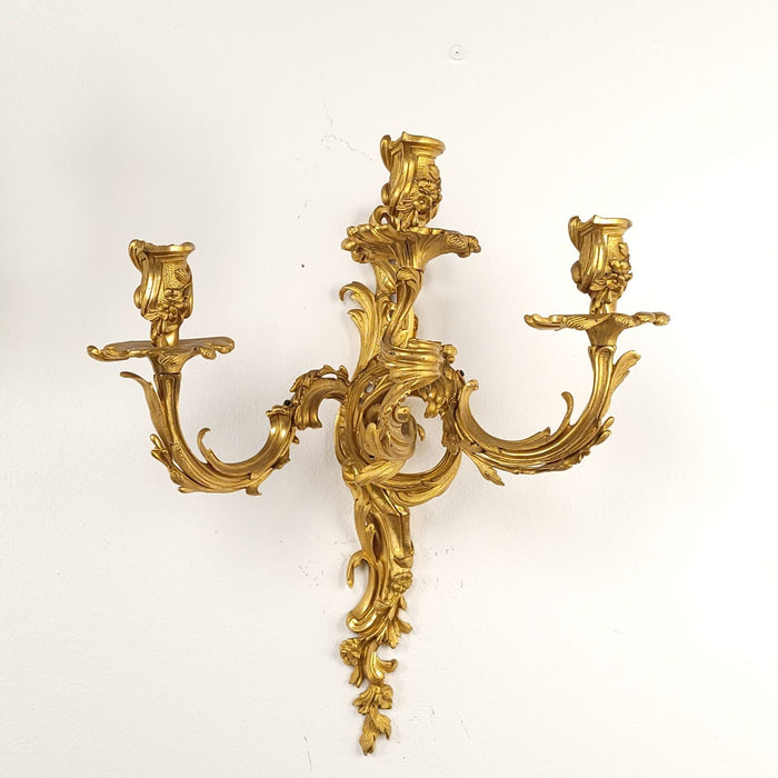 Pair of French Louis XV Gilt Bronze (Ormolu) Sconces, circa 1740