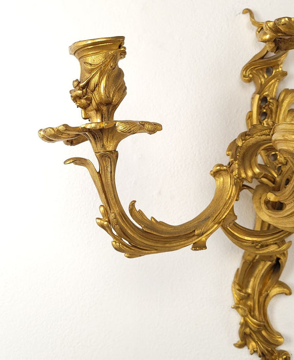 Pair of French Louis XV Gilt Bronze (Ormolu) Sconces, circa 1740