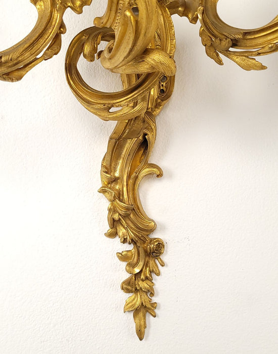 Pair of French Louis XV Gilt Bronze (Ormolu) Sconces, circa 1740