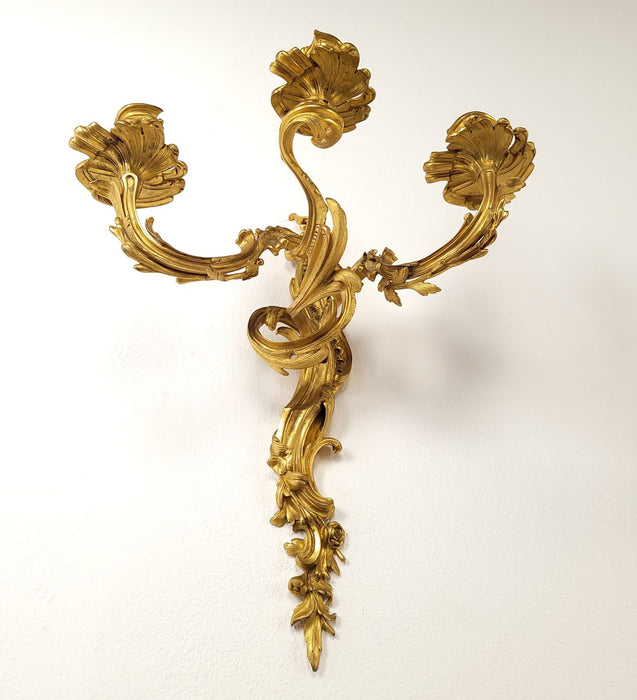 Pair of French Louis XV Gilt Bronze (Ormolu) Sconces, circa 1740