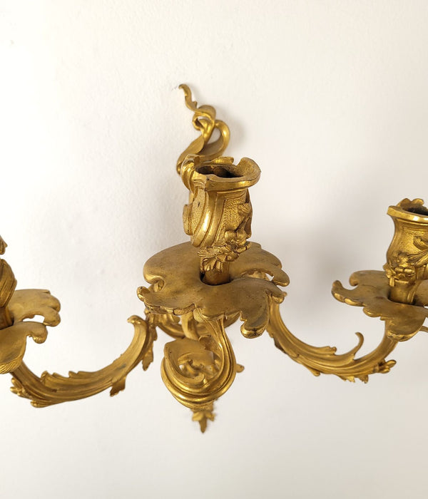 Pair of French Louis XV Gilt Bronze (Ormolu) Sconces, circa 1740