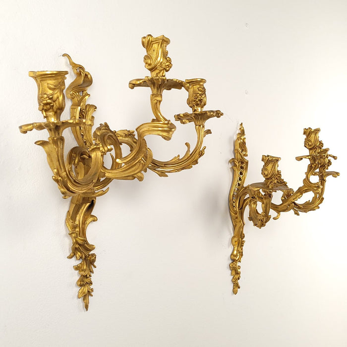 Pair of French Louis XV Gilt Bronze (Ormolu) Sconces, circa 1740