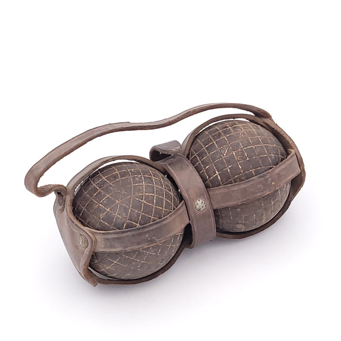 Pair of Bocce Balls with Leather Carrier, circa 1900