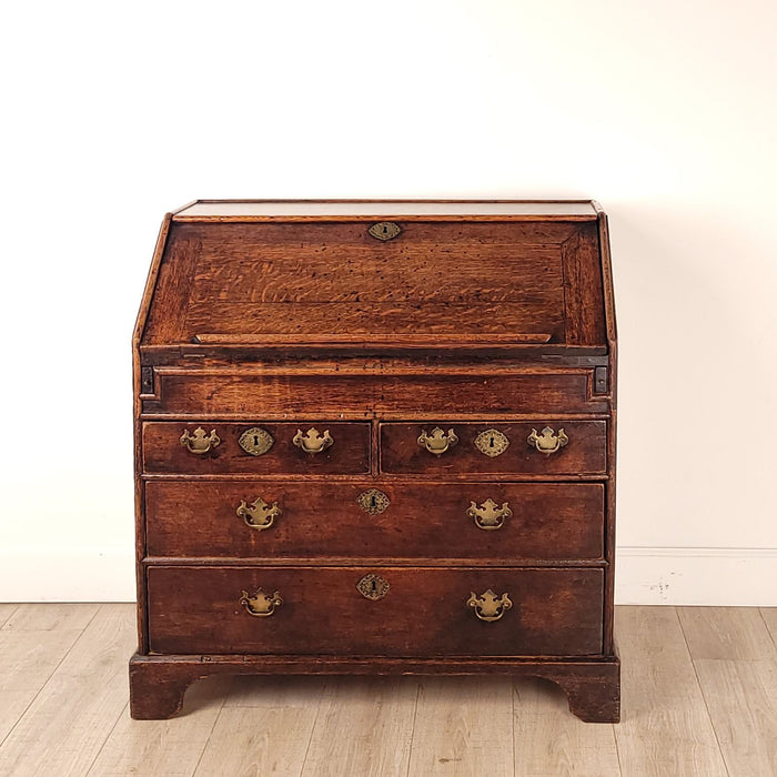 George II Oak English Slant Front Desk with Bible Drawer, circa 1730