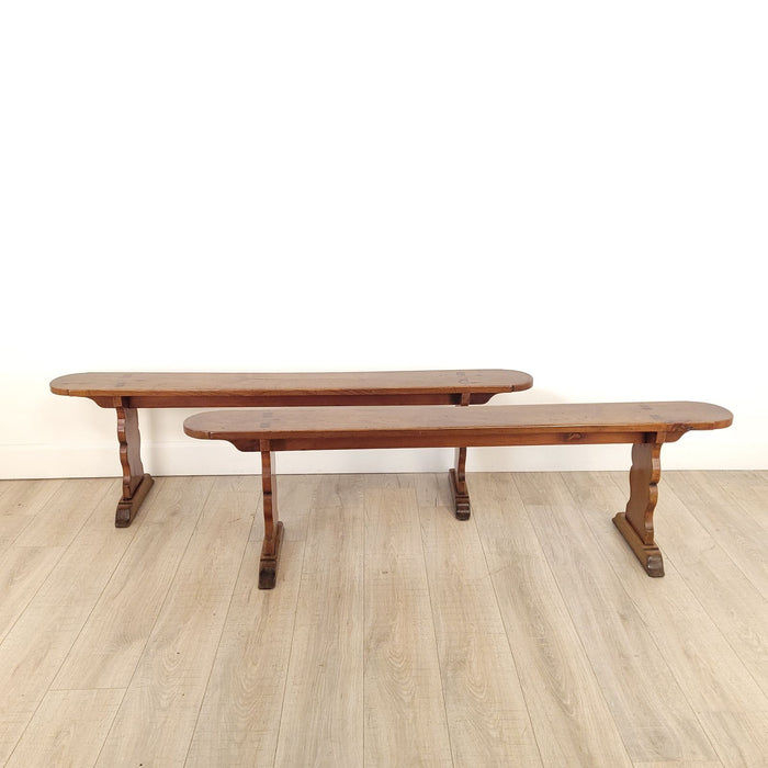 Pair of Farmhouse Benches with Italian Details, circa 1830