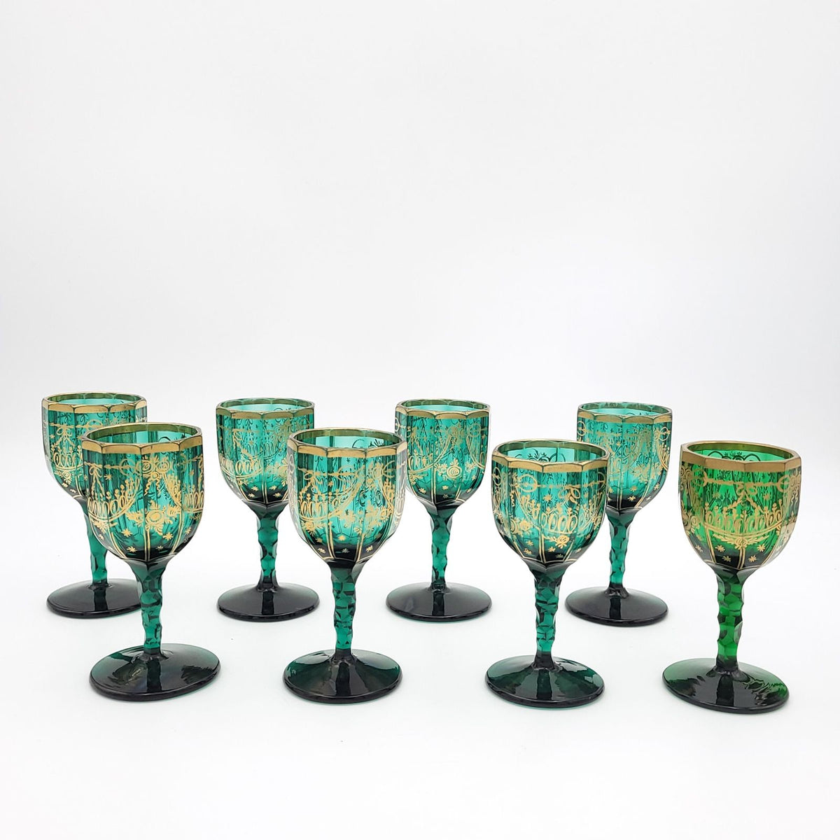 Set of 4 Antique Wine Glasses, French, Gilt, Decorative, Stem